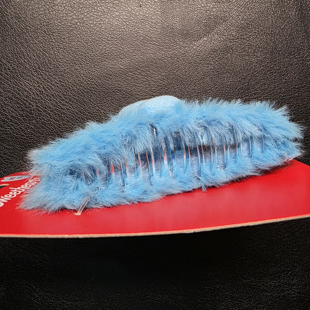Blue Fuzzy Heart Hair Clip - 